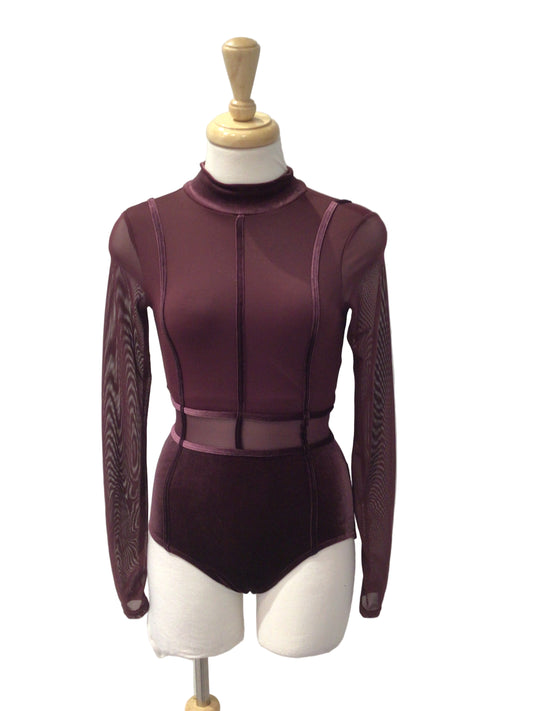 Plum Long Sleeve Velvet Bodysuit