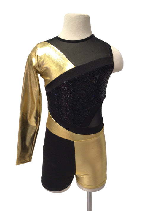 Gold and Black One Sleeve Biketard