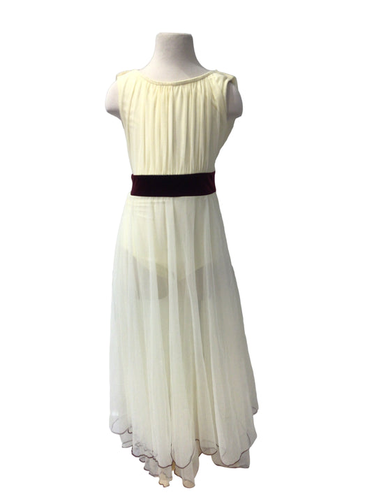 Cream and Burgundy Long Ballet Dress