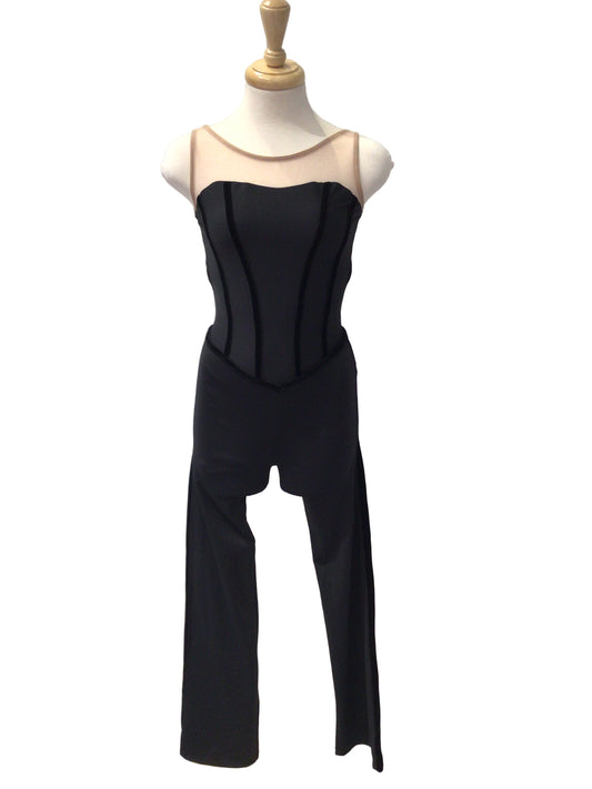 Black Unitard with Mesh Neckline
