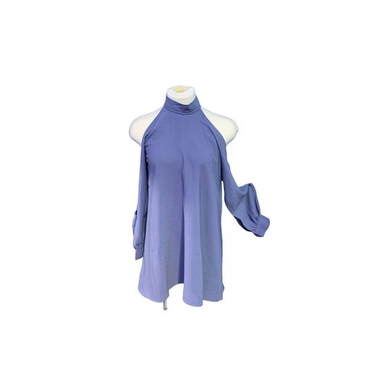 Blue High Neck Drapy Sleeve Dress