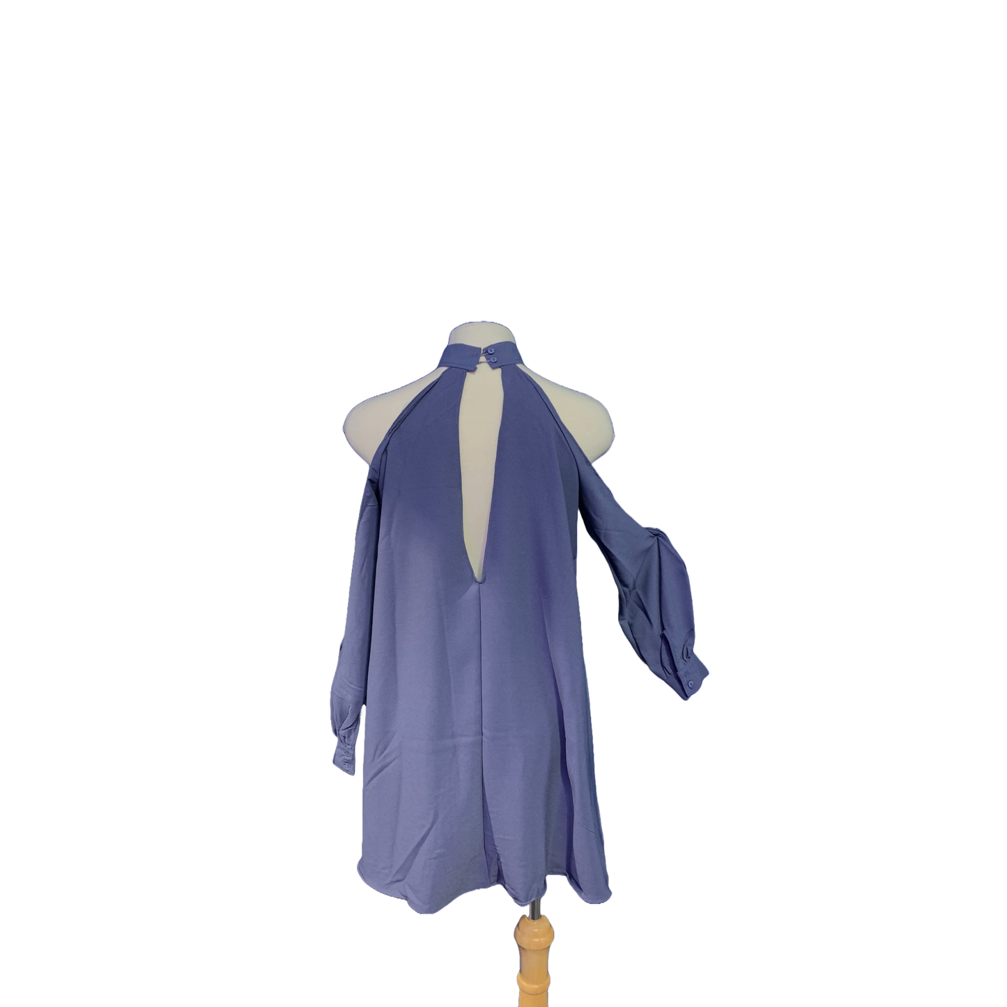 Blue High Neck Drapy Sleeve Dress