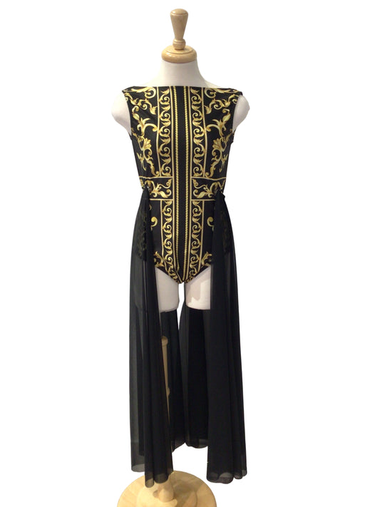 Gold and Black Bodysuit and Long Half Skirt