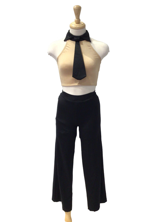 Beige Halter Top with Black Pants