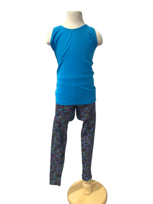 Teal Blue Shirt with Shiny Leggings