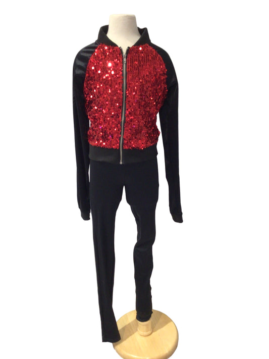 Red and Black Sequin Jacket with Leggings