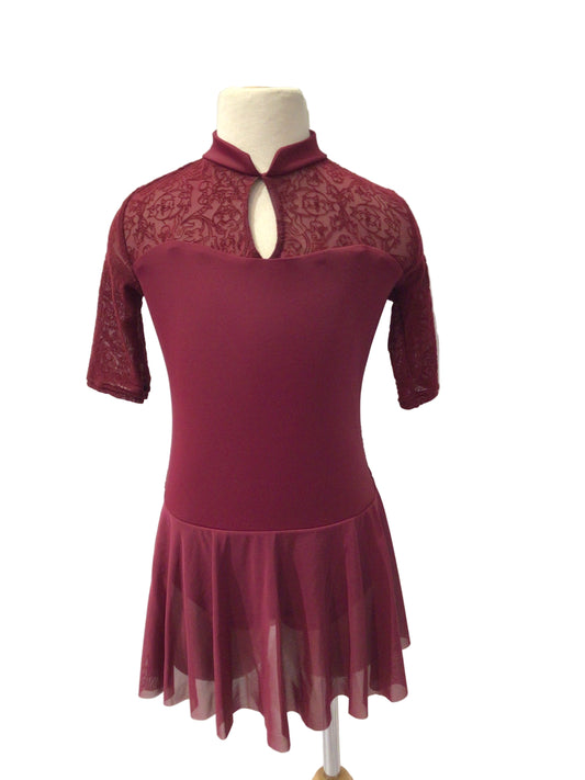 Burgundy Short Dress with Lace