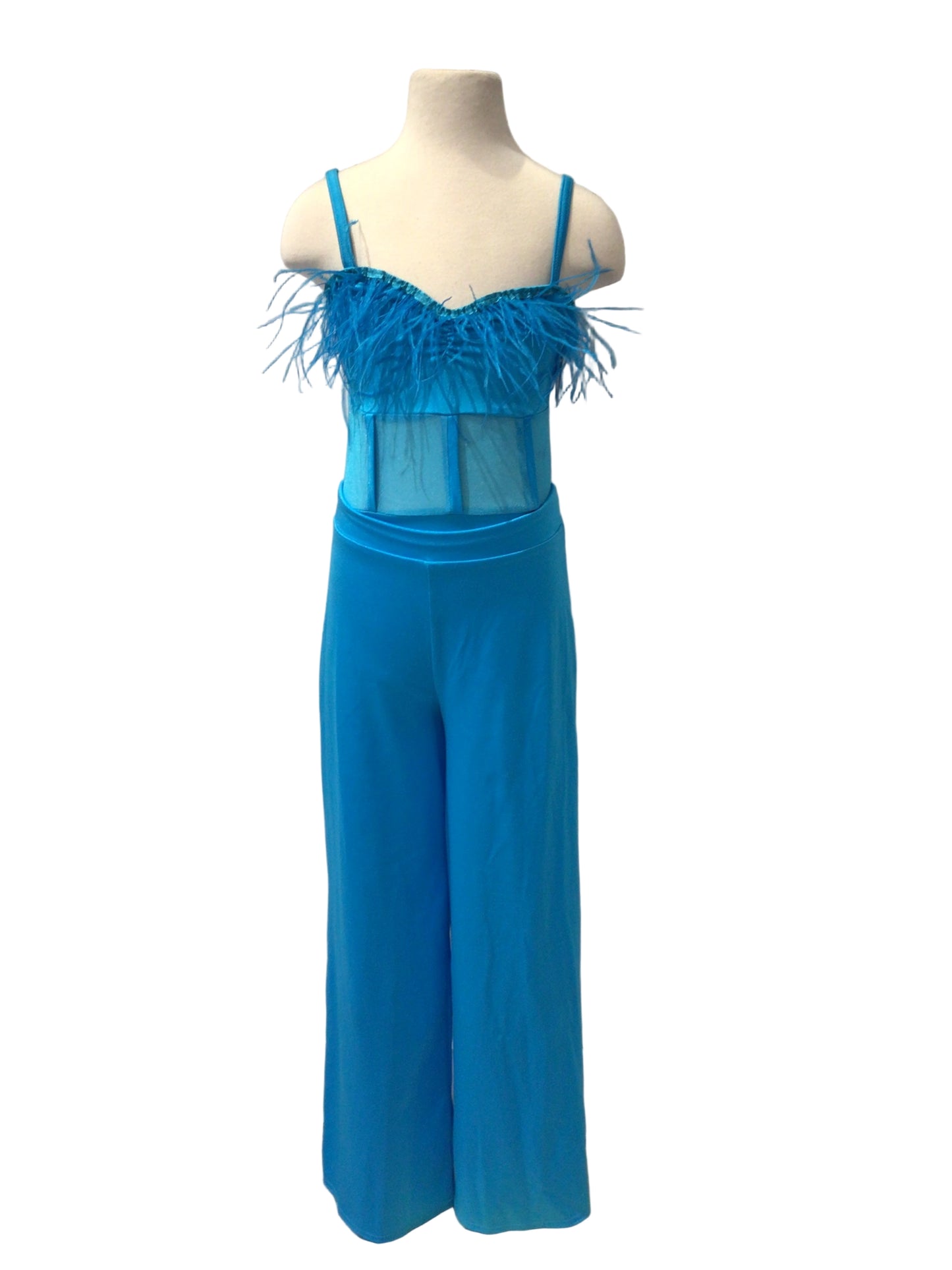 Blue Feather Bodysuit and Pants