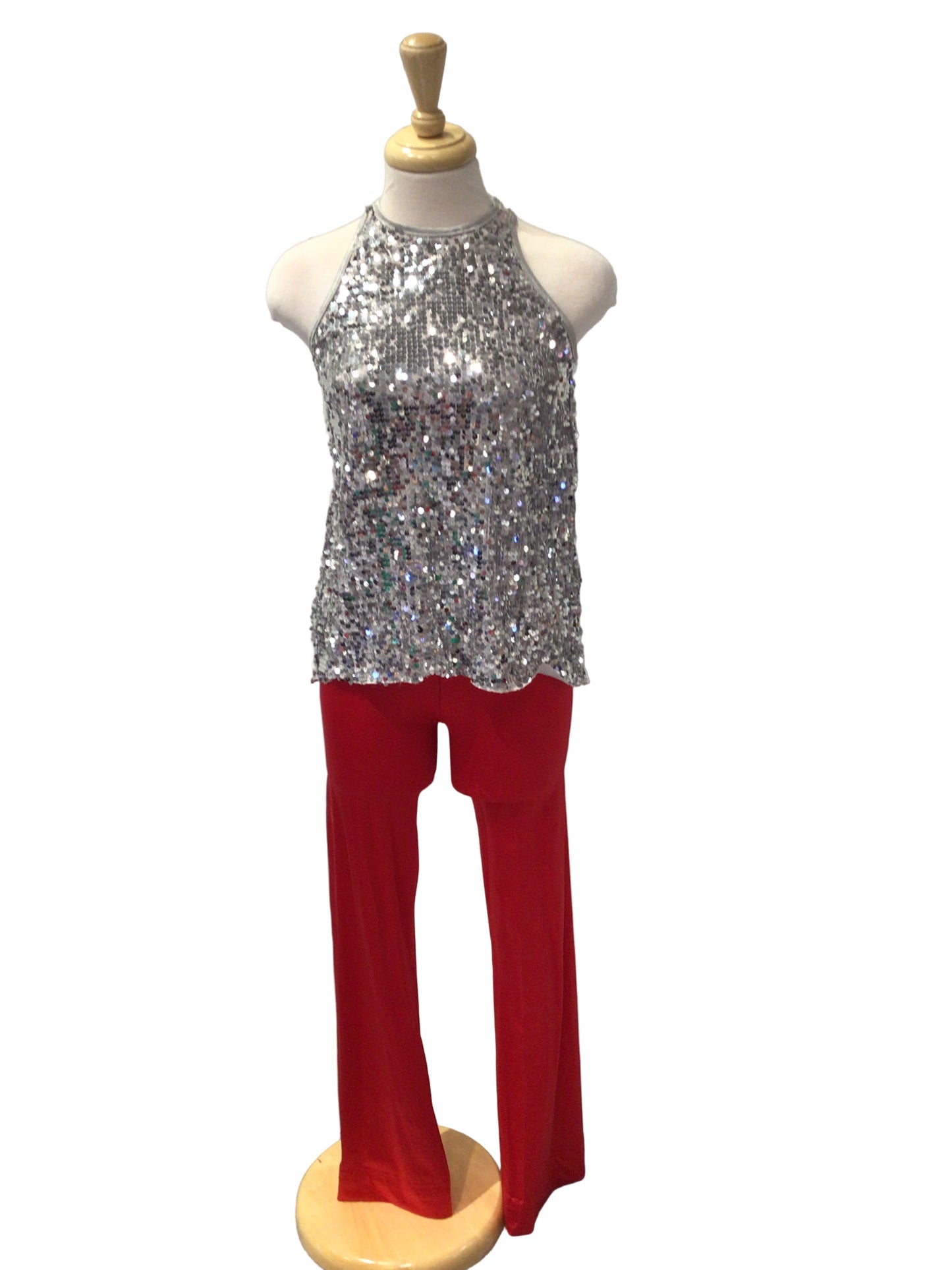 Silver Sequin Top with Red Pants
