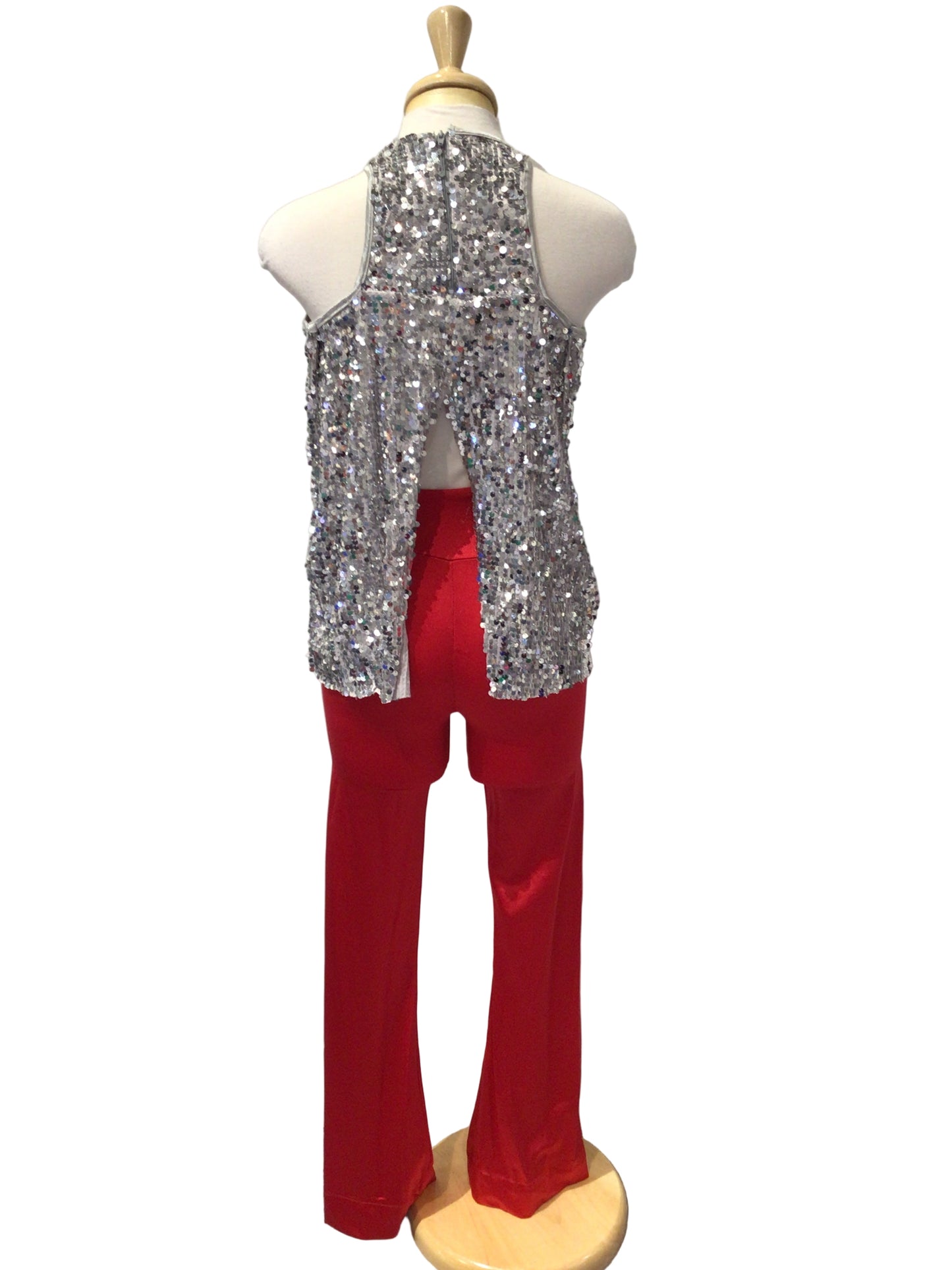 Silver Sequin Top with Red Pants