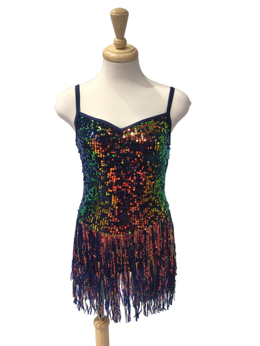 Irridescent Blue Sequin Fringe Dress