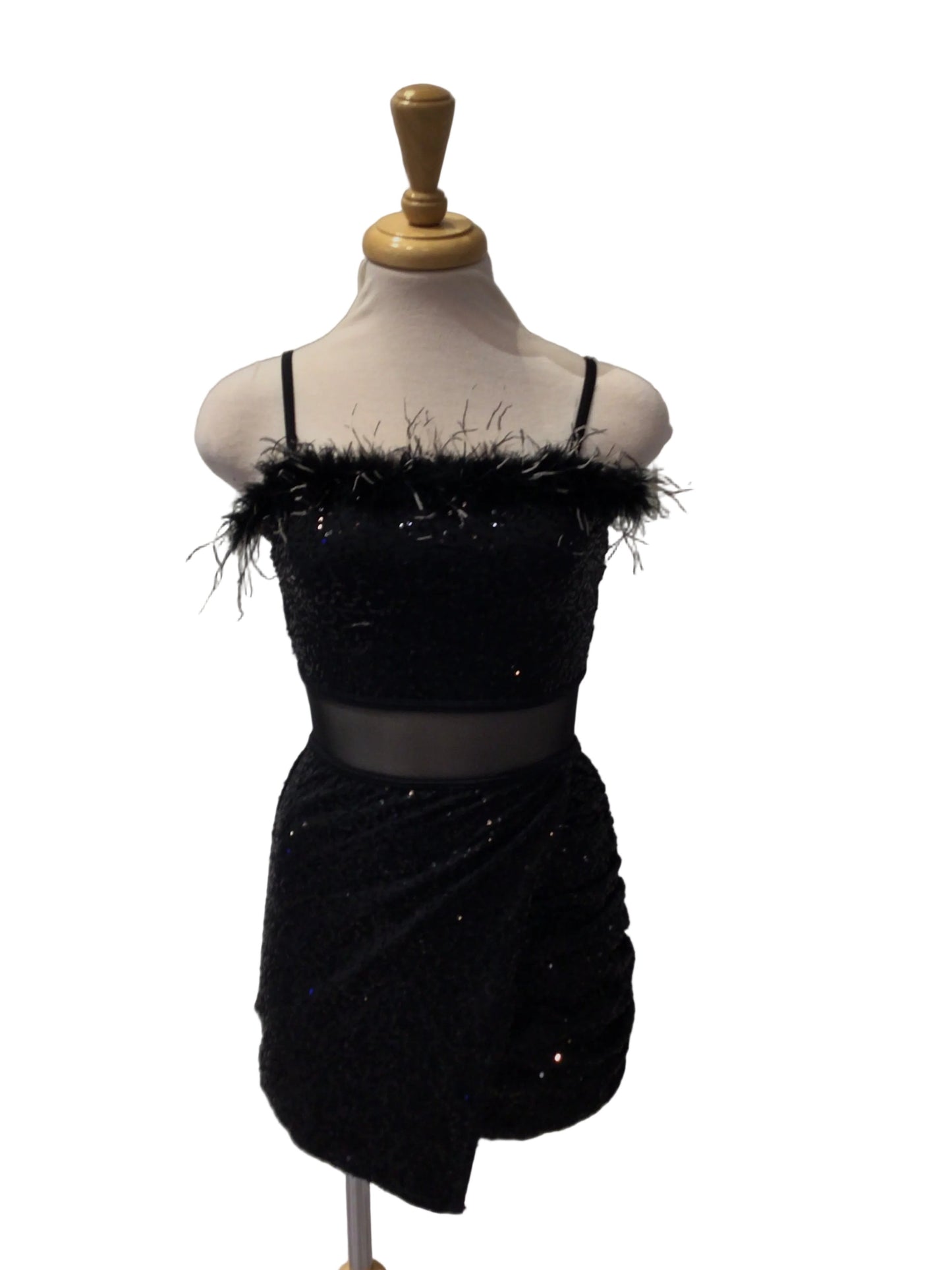 Black Sequin Jazz Dress with Feathers