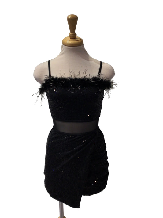 Black Sequin Jazz Dress with Feathers