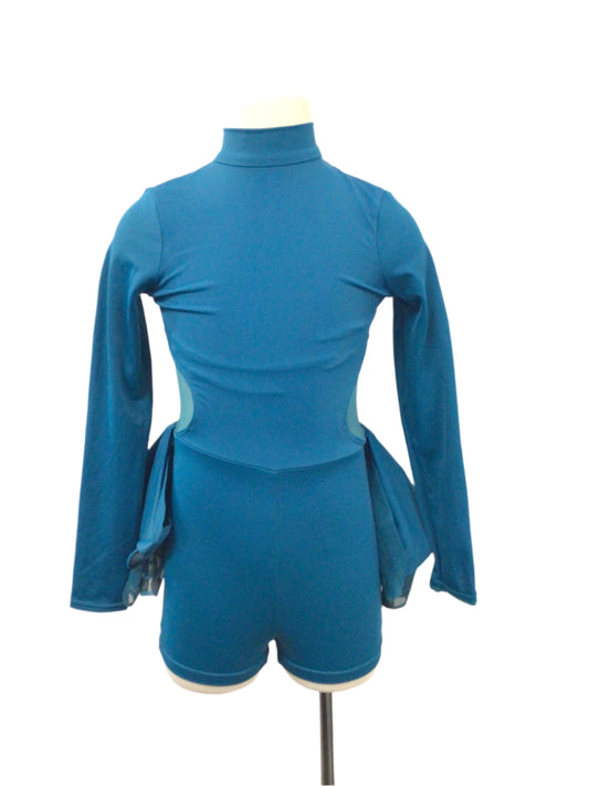 Teal Blue Biketard with Half Skirt