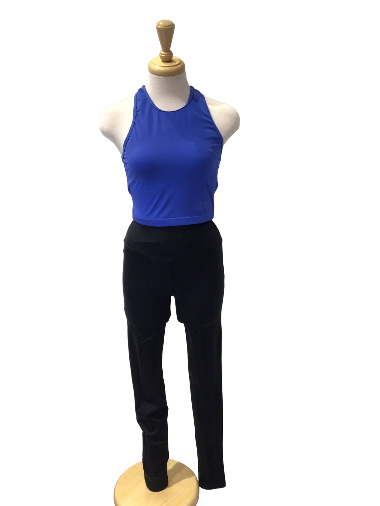Blue Sport Top with Black Leggings