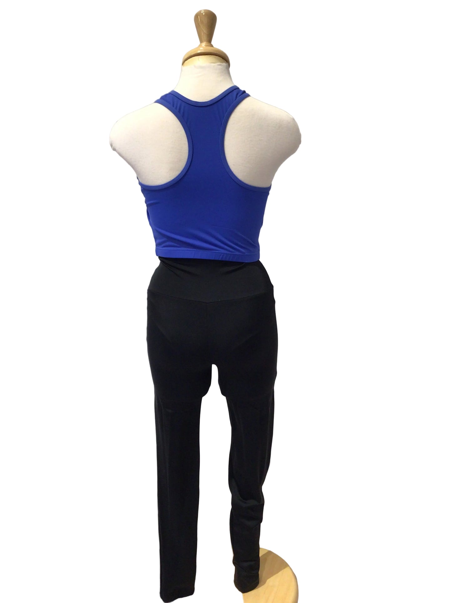 Blue Sport Top with Black Leggings