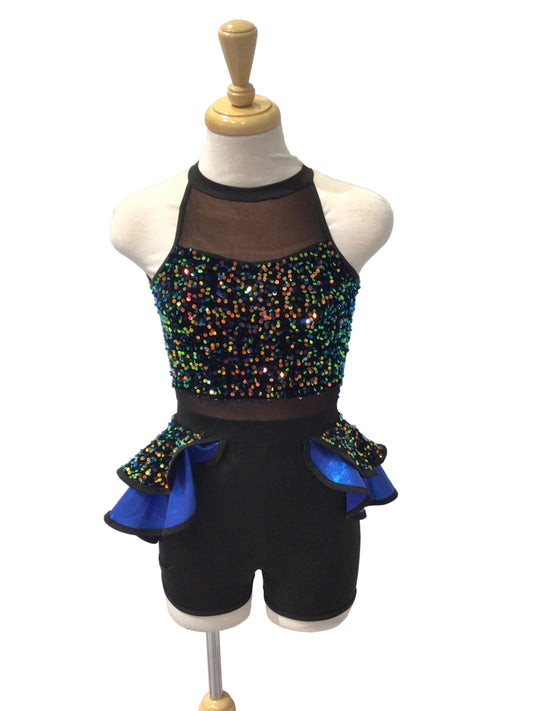Royal Blue and Black Halter Jazz Biketard