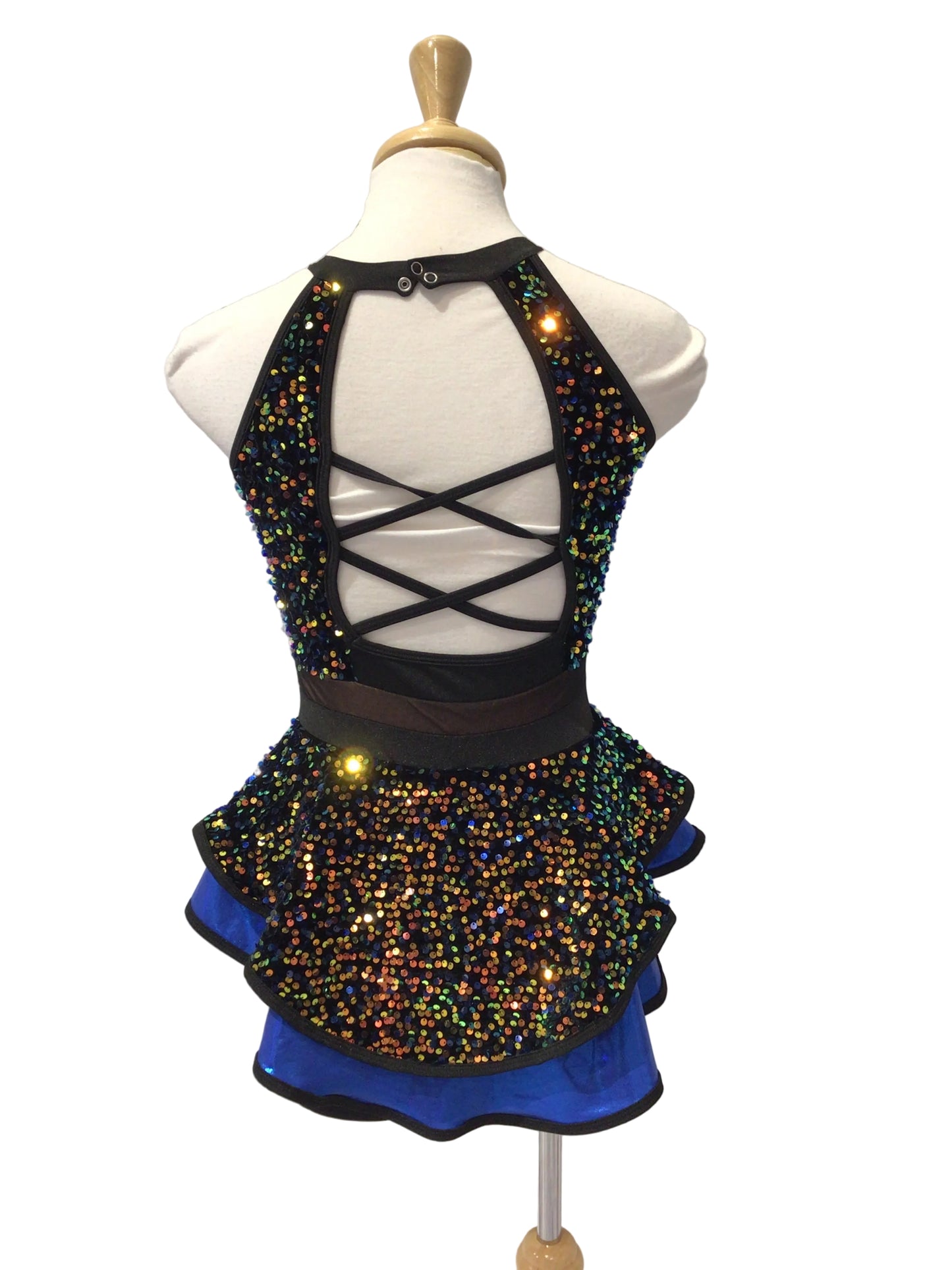 Royal Blue and Black Halter Jazz Biketard