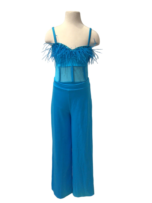 Teal Feather Bodysuit and Pants