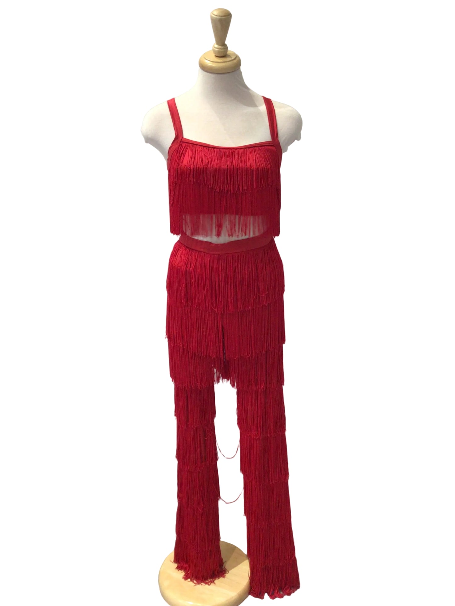 Red Fringe Crop Top and Pants