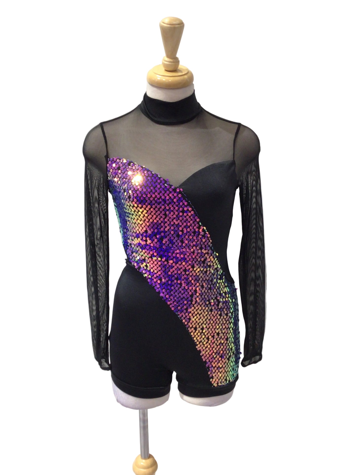 Purple Sequin Black Biketard