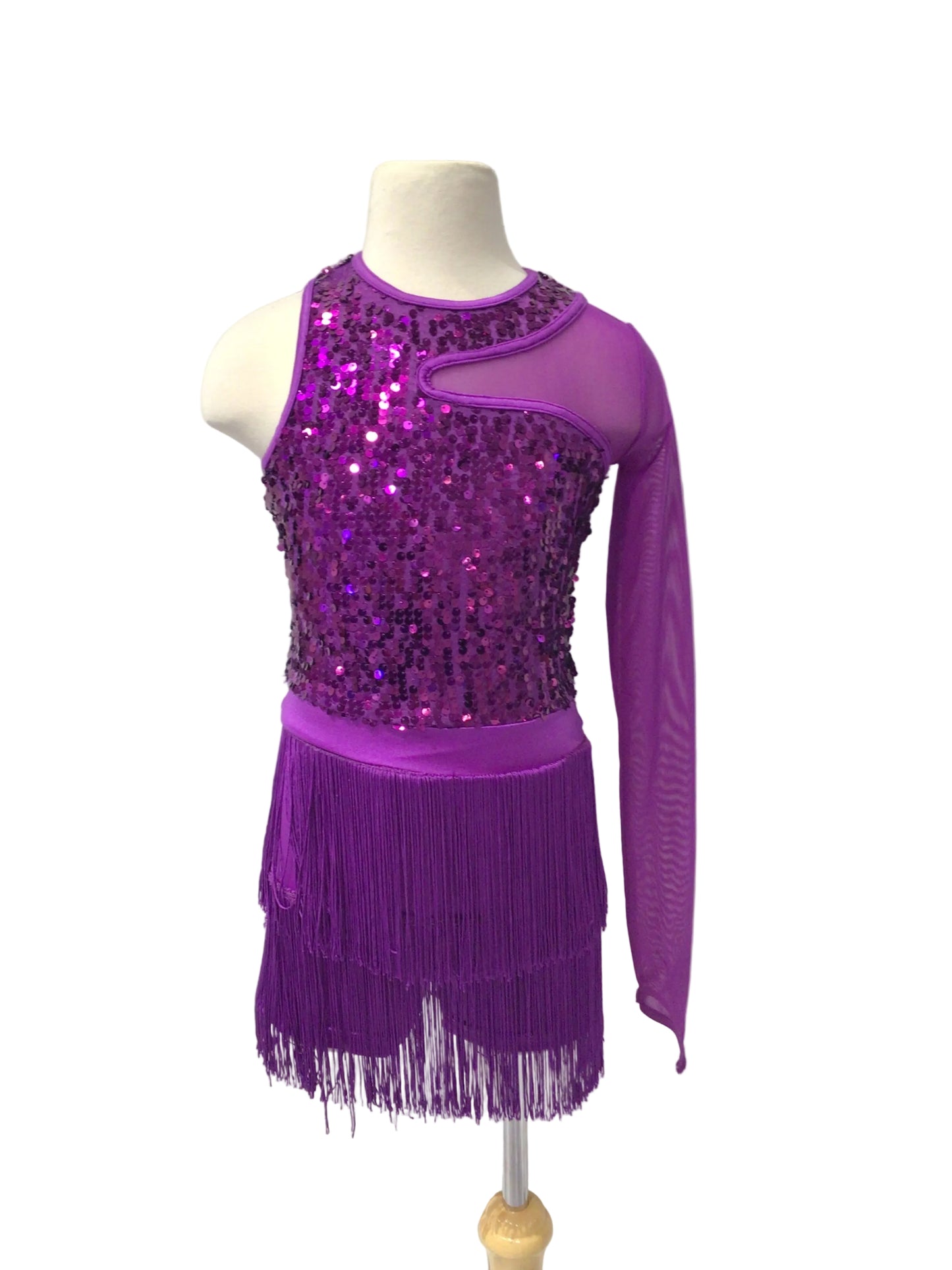 One Sleeve Purple Fringe Biketard