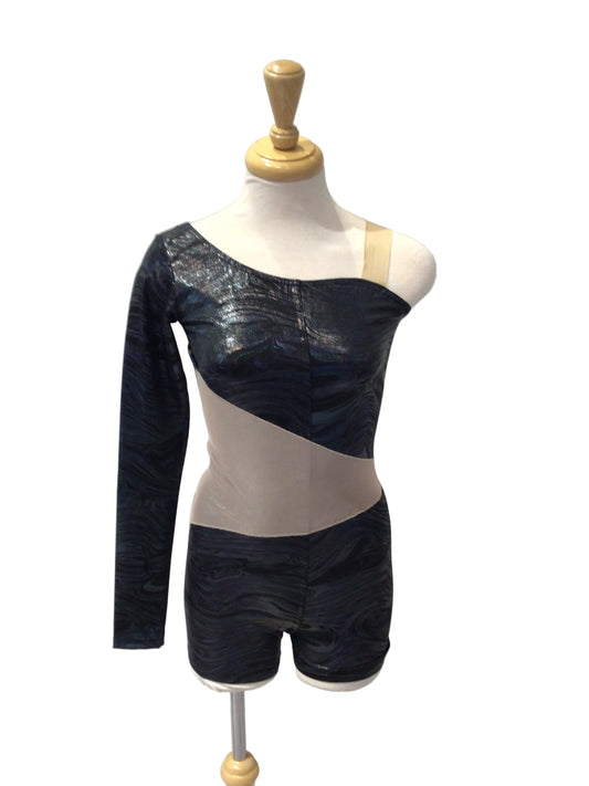 Shiny Black One Sleeve Biketard