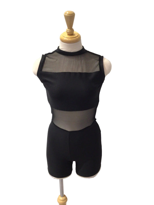 Black Biketard with Mesh Cutouts