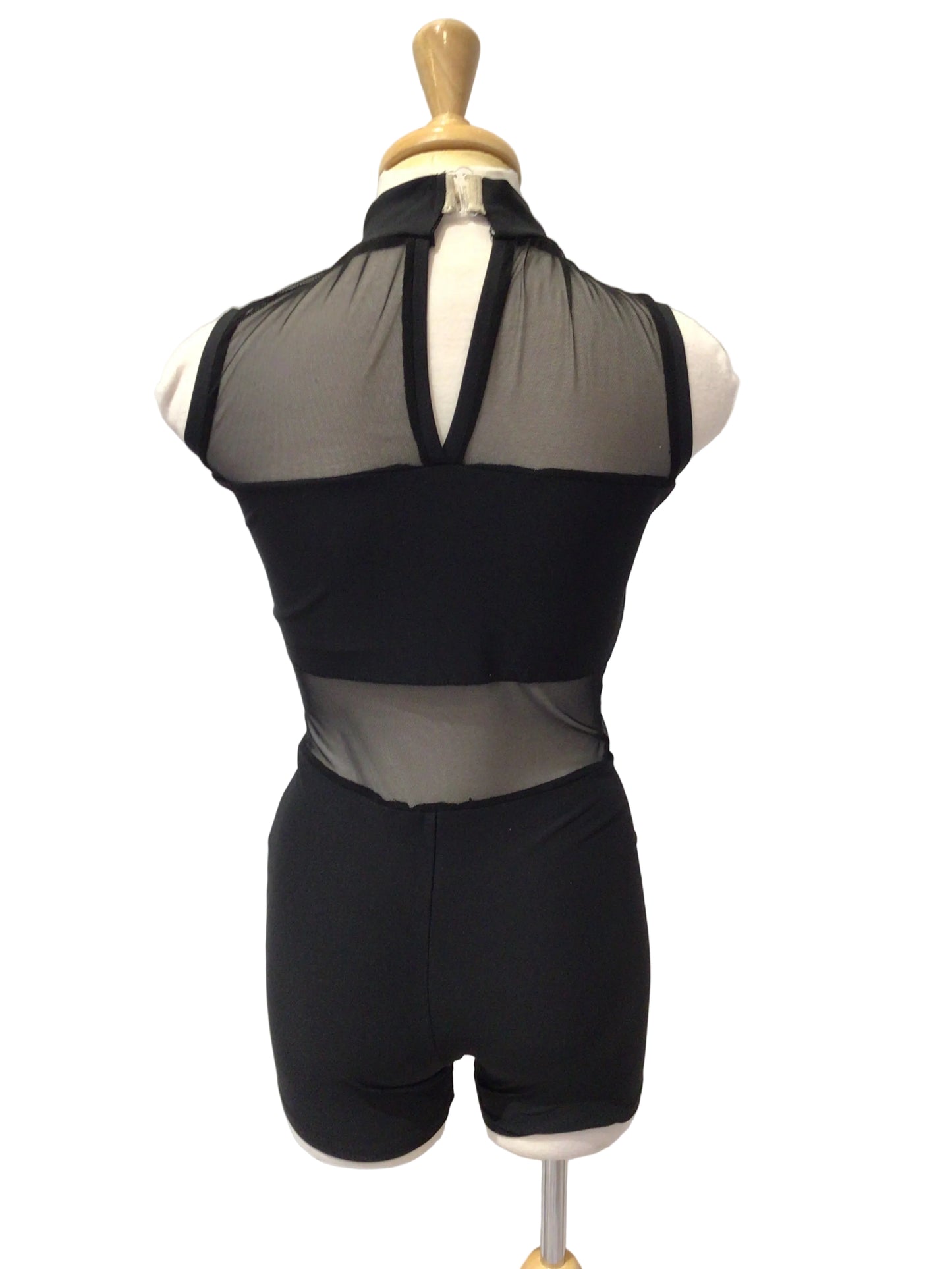 Black Biketard with Mesh Cutouts