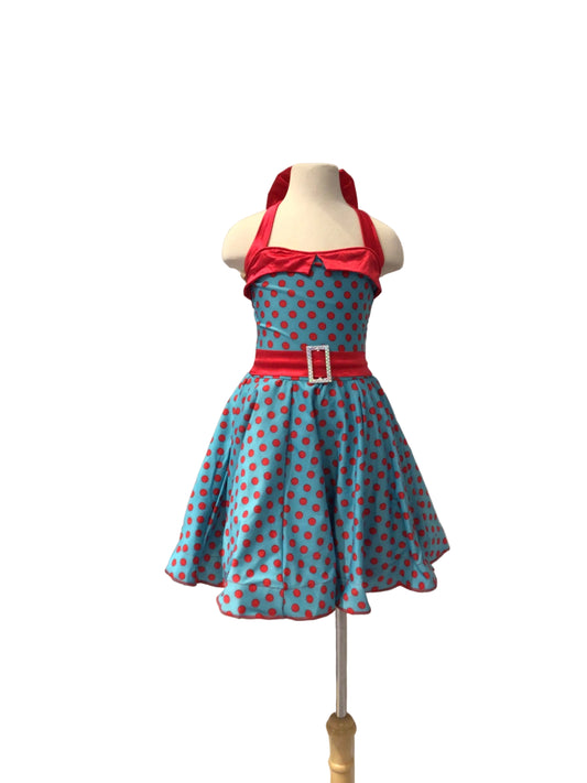 Blue and Red Polka Dot Halter Dress