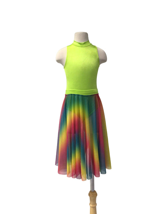 Bright Green Leo with Rainbow Skirt