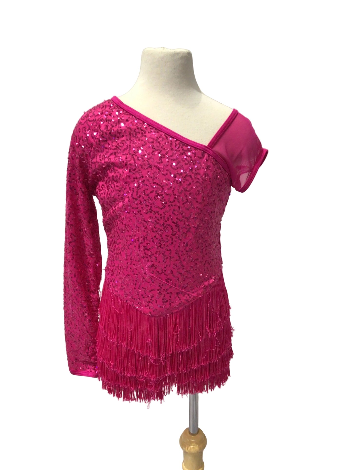 Bright Pink One Sleeve Sequin Biketard