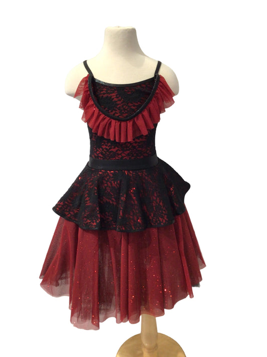 Red with Black Lace Spanish Dress