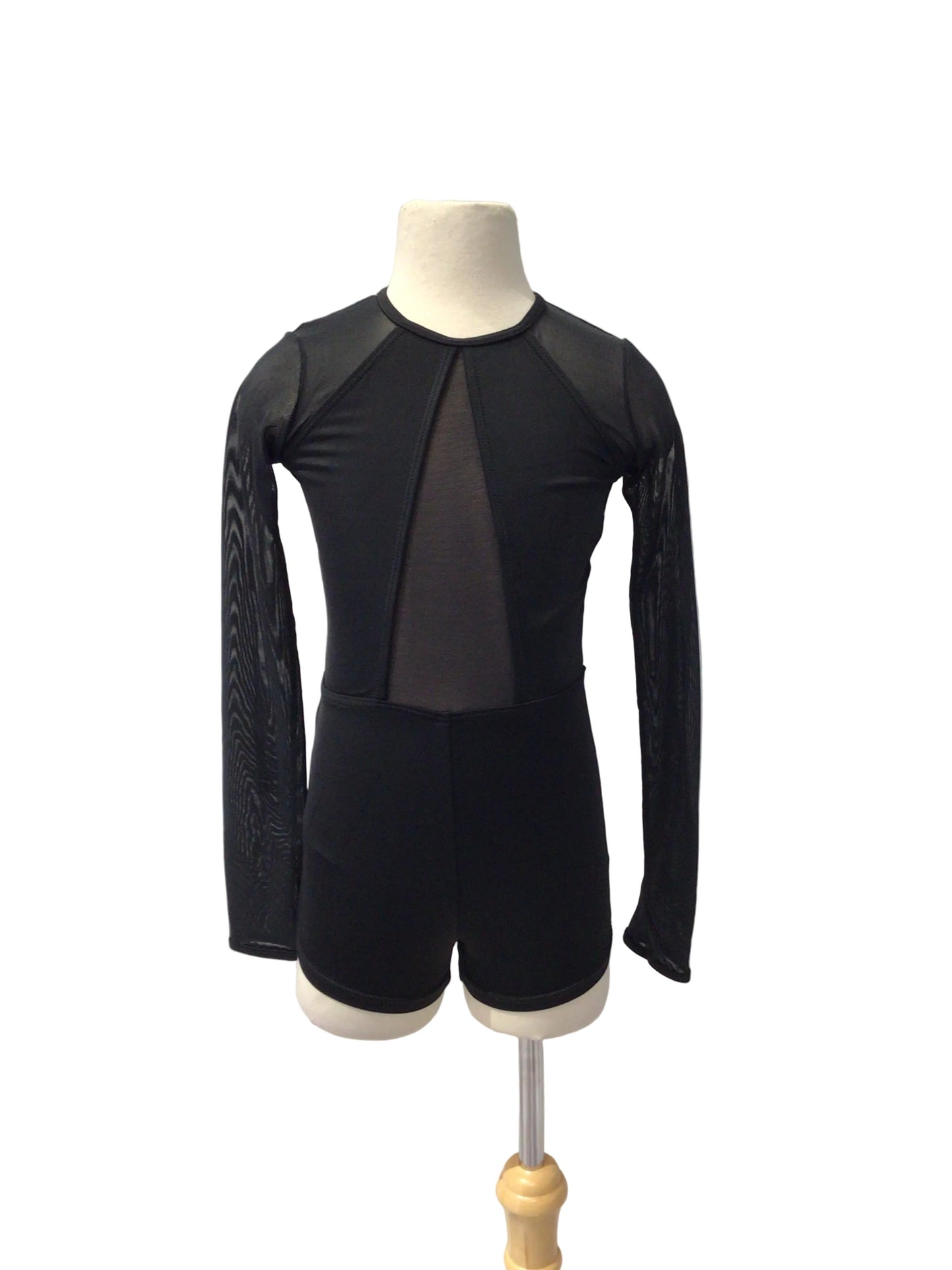 Black Long Mesh Sleeve Biketard