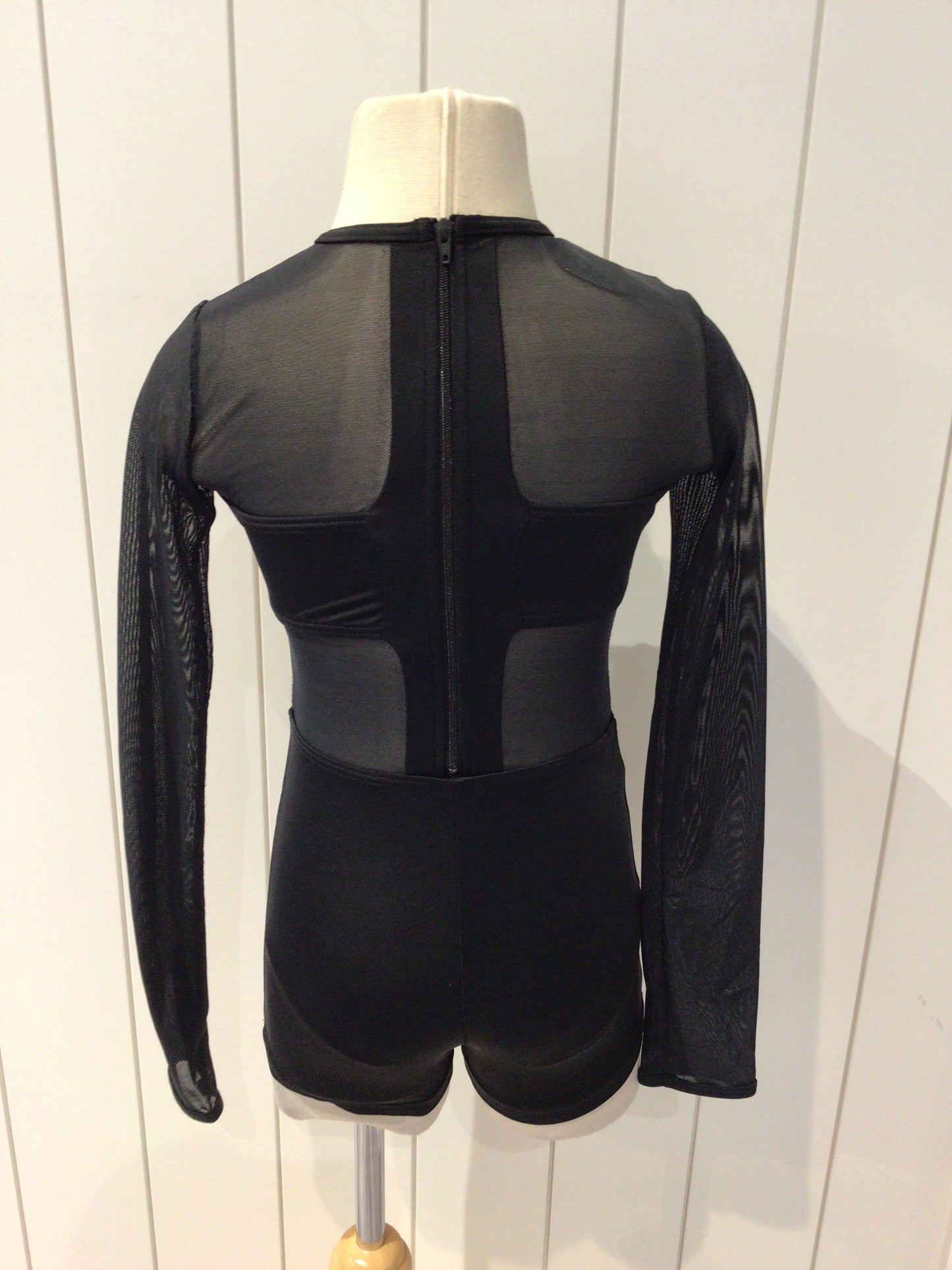 Black Long Mesh Sleeve Biketard