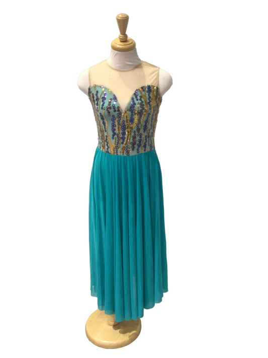 Long Teal Lyrical Dress with Sequins