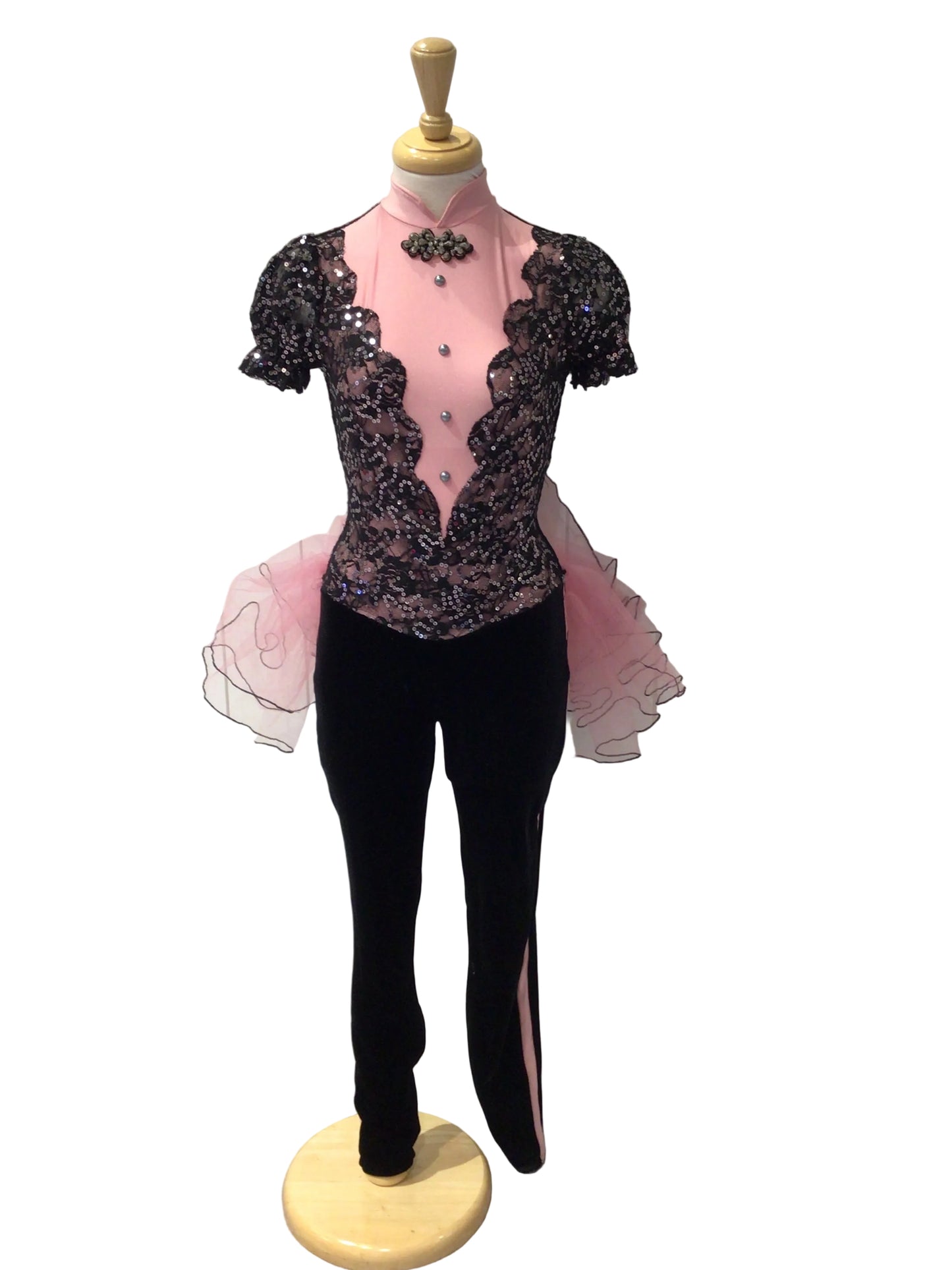 Pink and Black Lace Unitard with Bustle