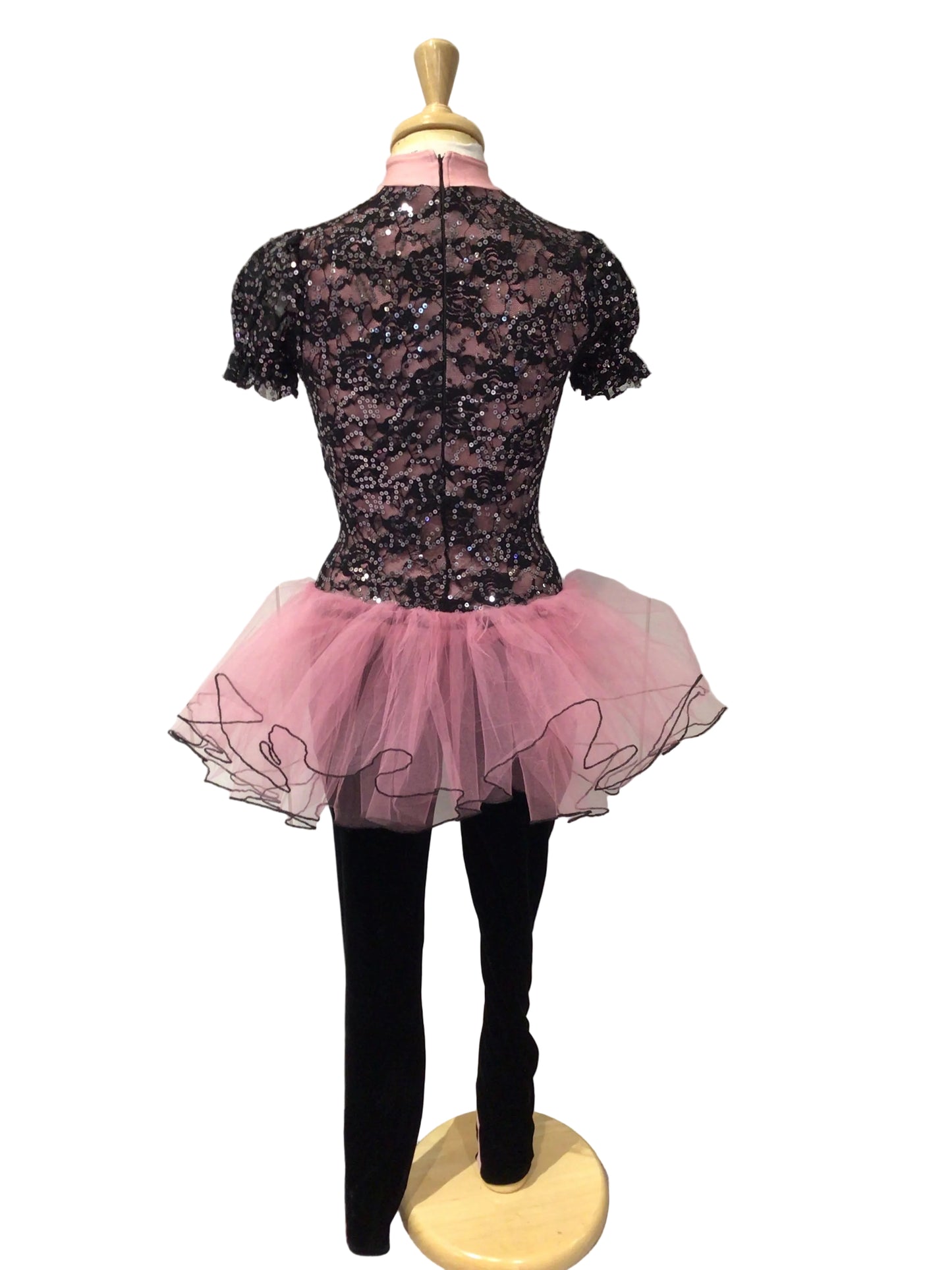 Pink and Black Lace Unitard with Bustle