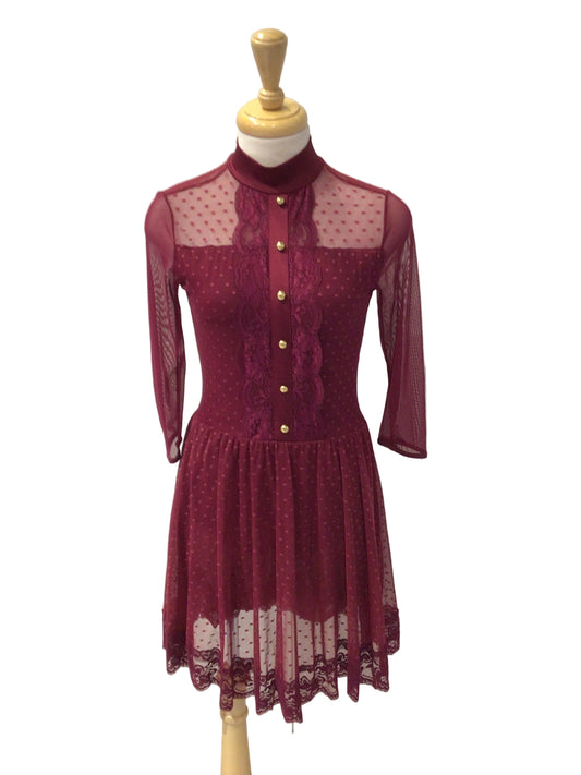 Burgundy Lace 3/4 Length Sleeve Dress