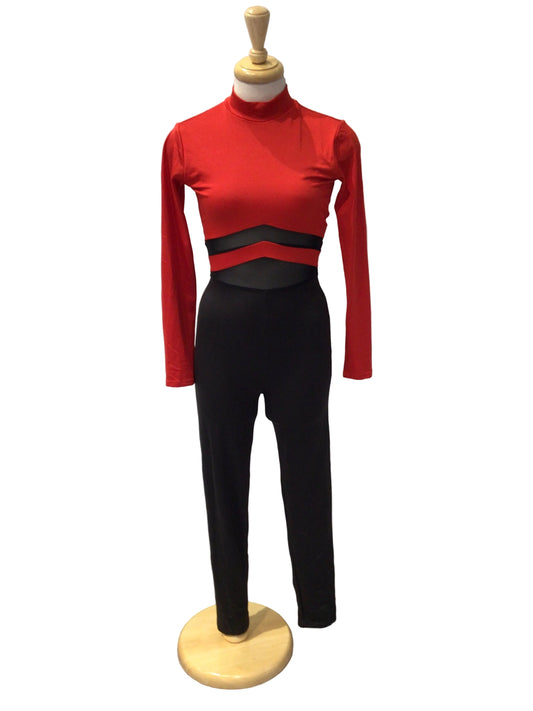 Red and Black Long Sleeve Unitard