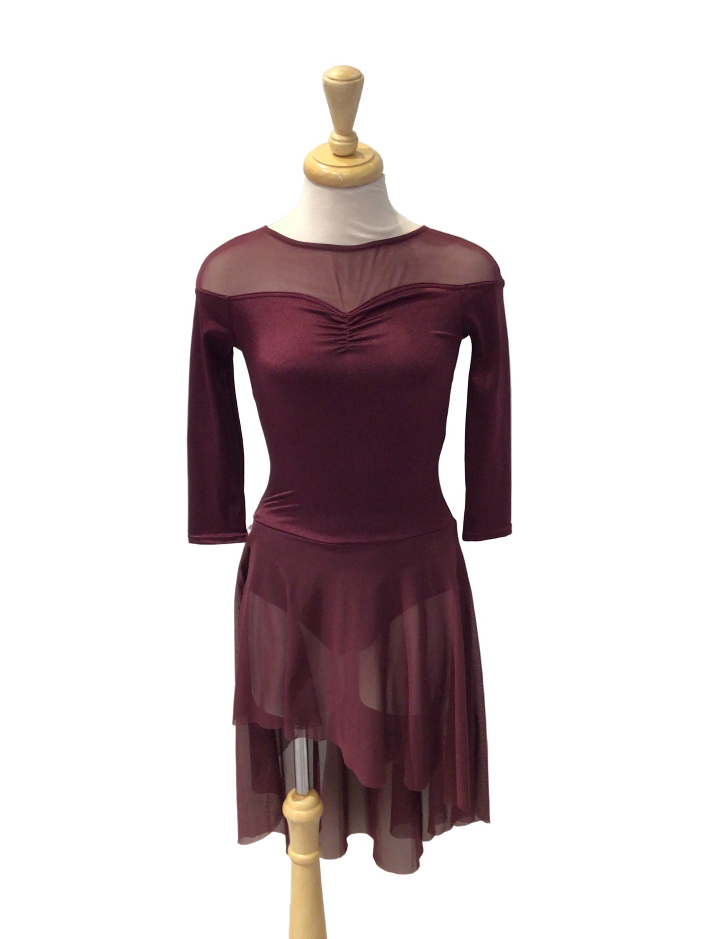 Burgundy 3/4 Length Sleeve Dress