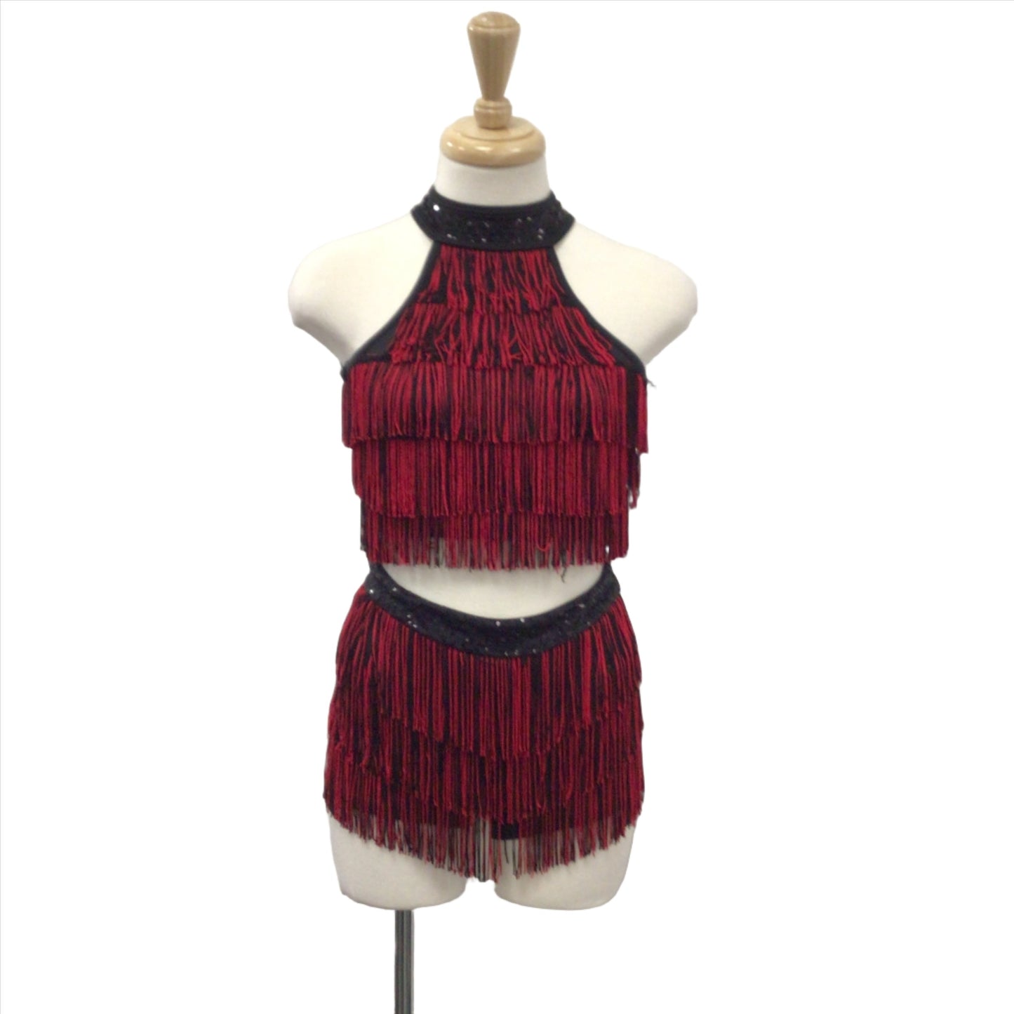 Red and Black Fringe Two Piece