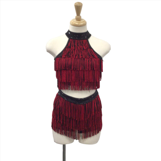 Red and Black Fringe Two Piece
