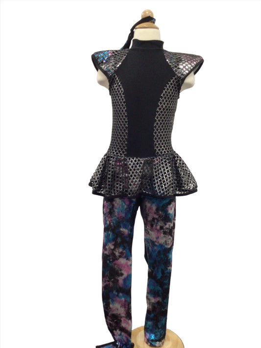 Black and Silver Unitard with Skirt