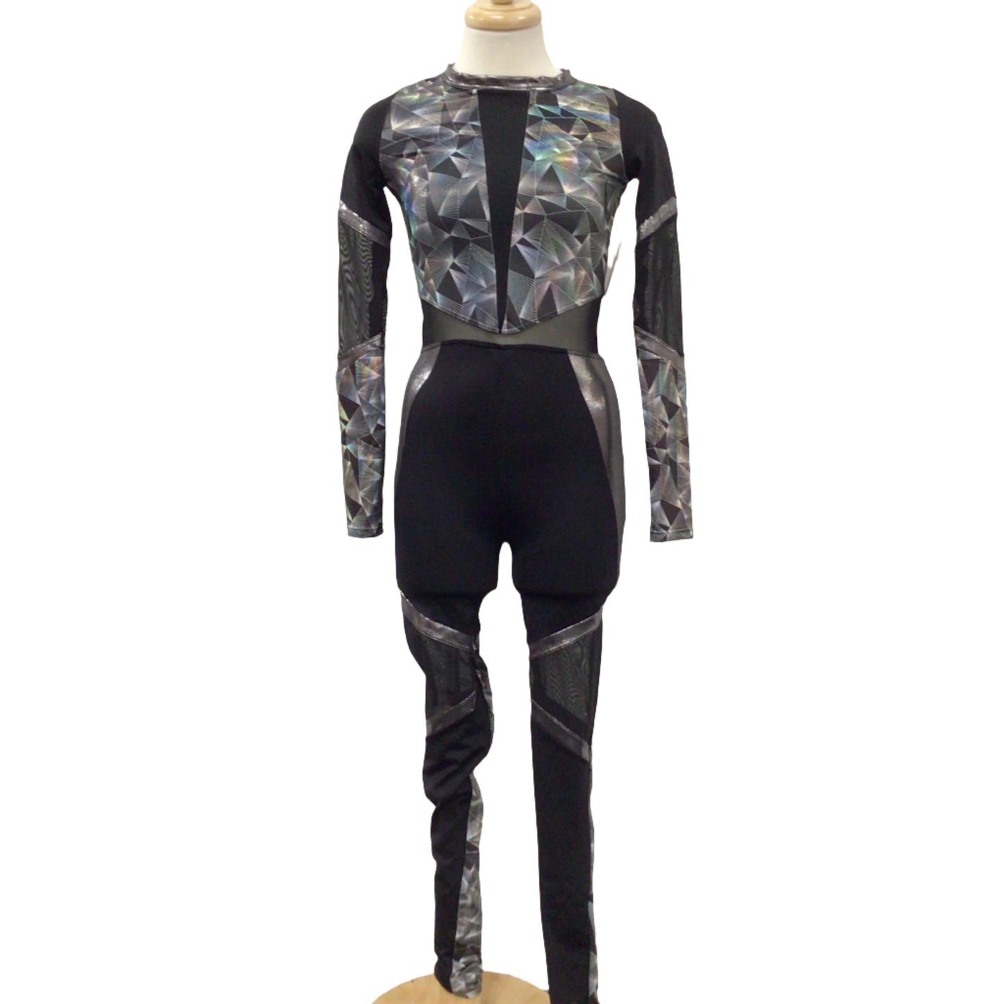 Silver and Black Long Sleeve Unitard