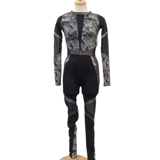 Silver and Black Long Sleeve Unitard