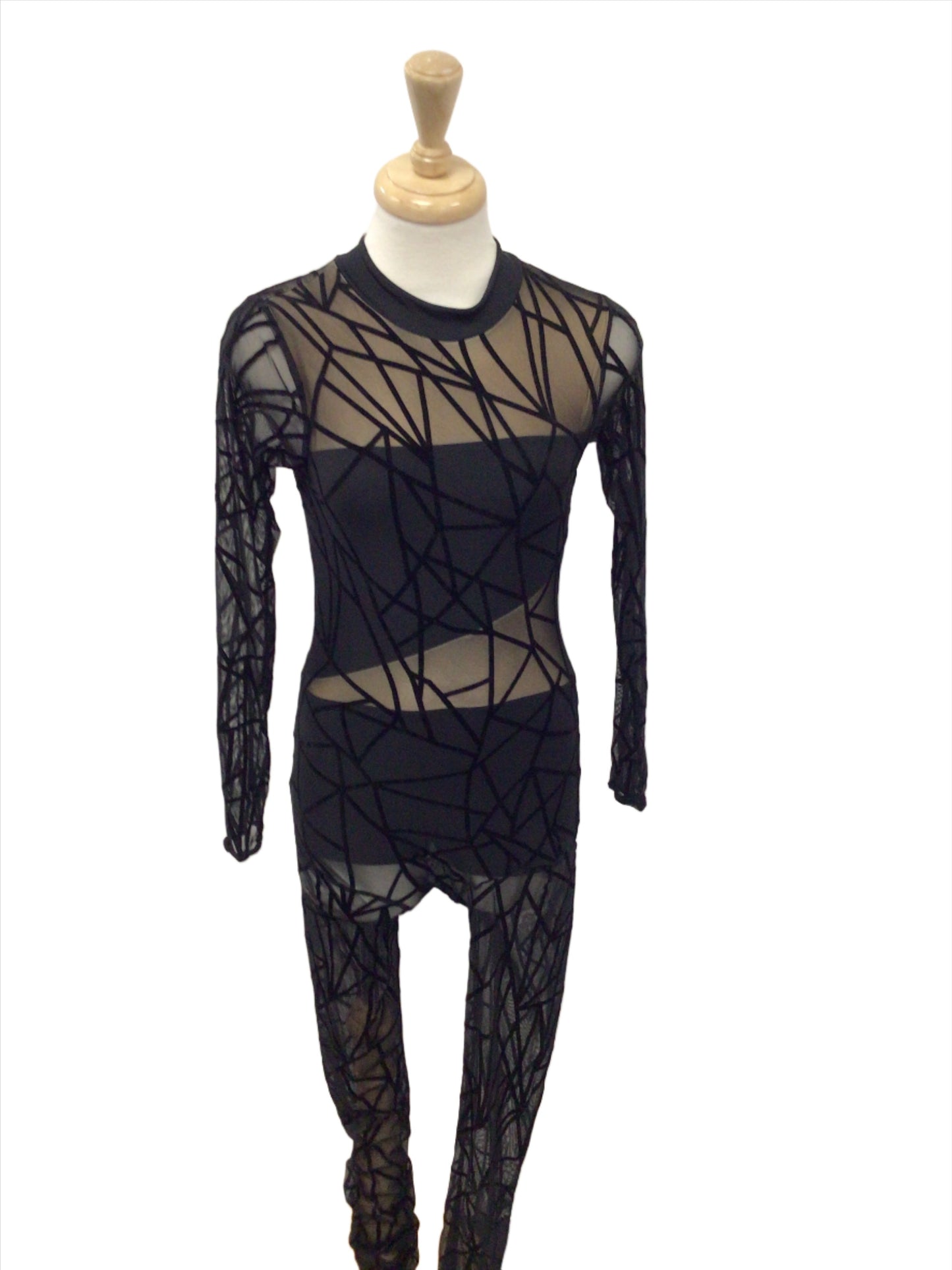 Black and Beige Mesh Unitard