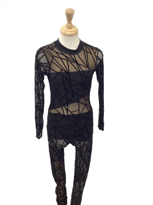 Black and Beige Mesh Unitard