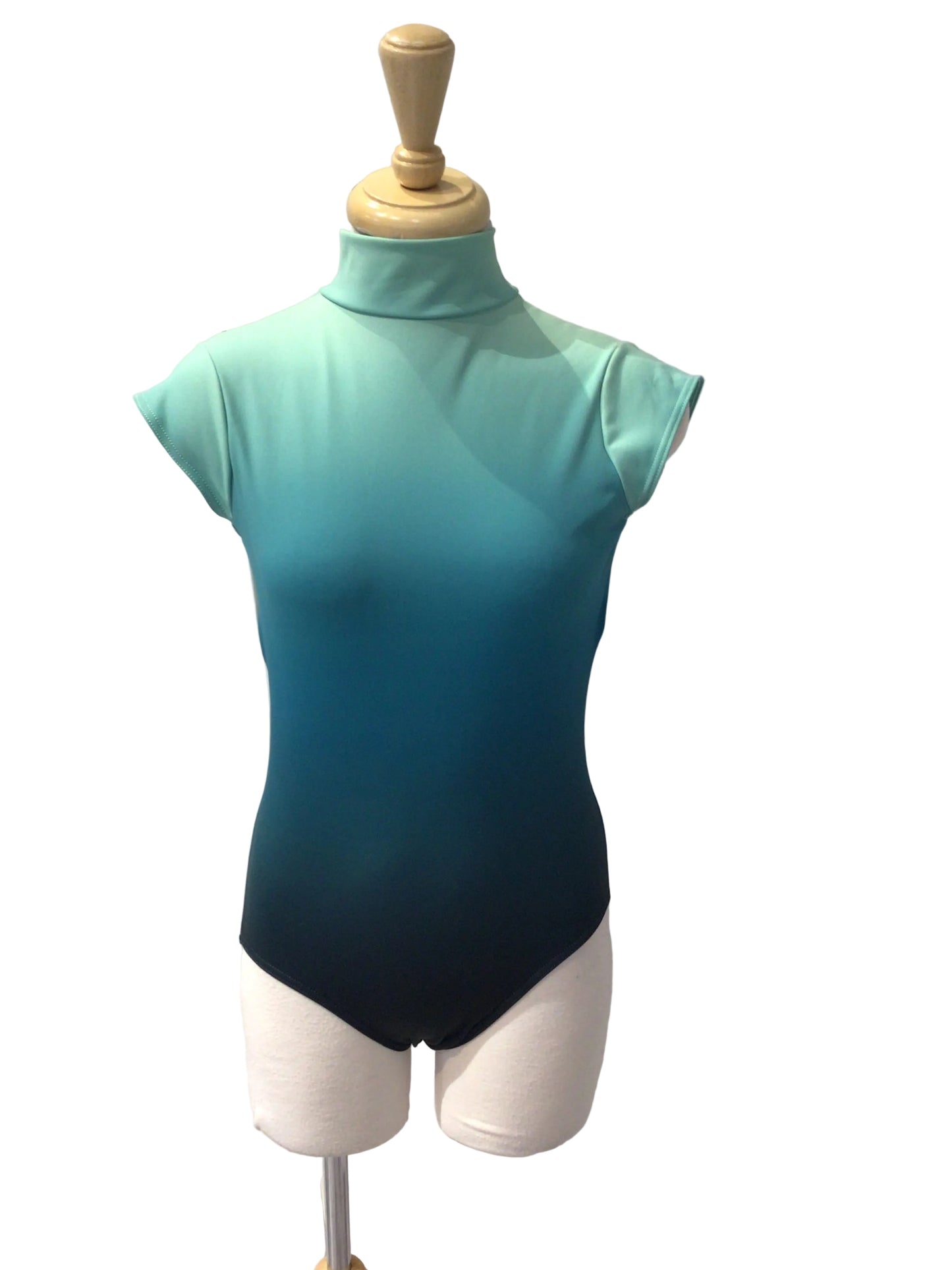 High Neck Teal Blue Ombre Bodysuit