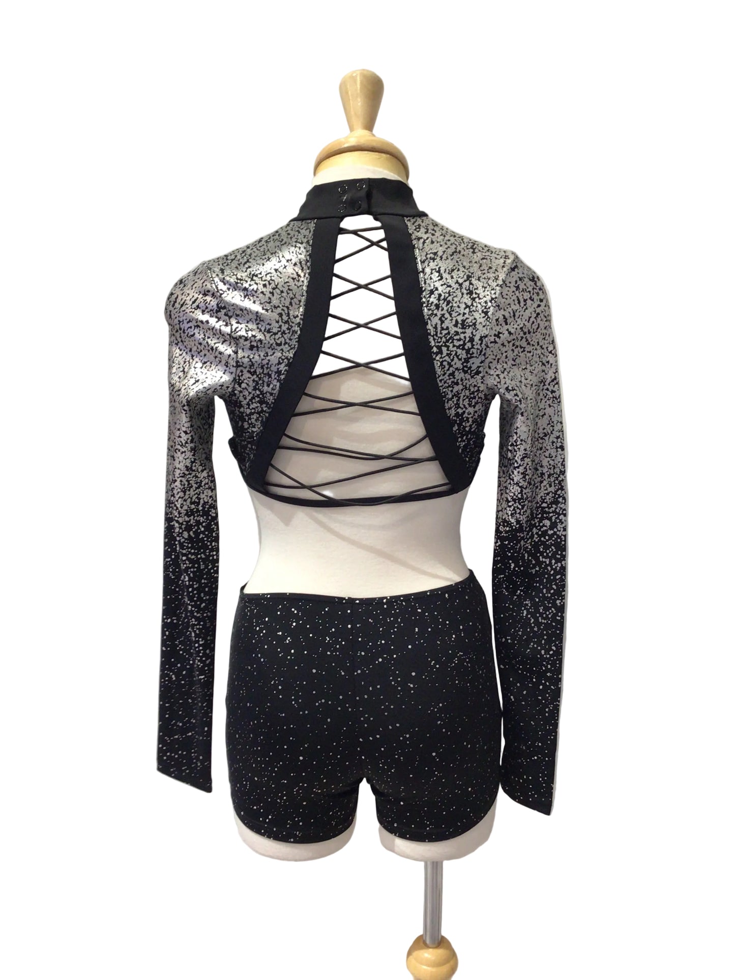 Speckly Silver and Black Biketard